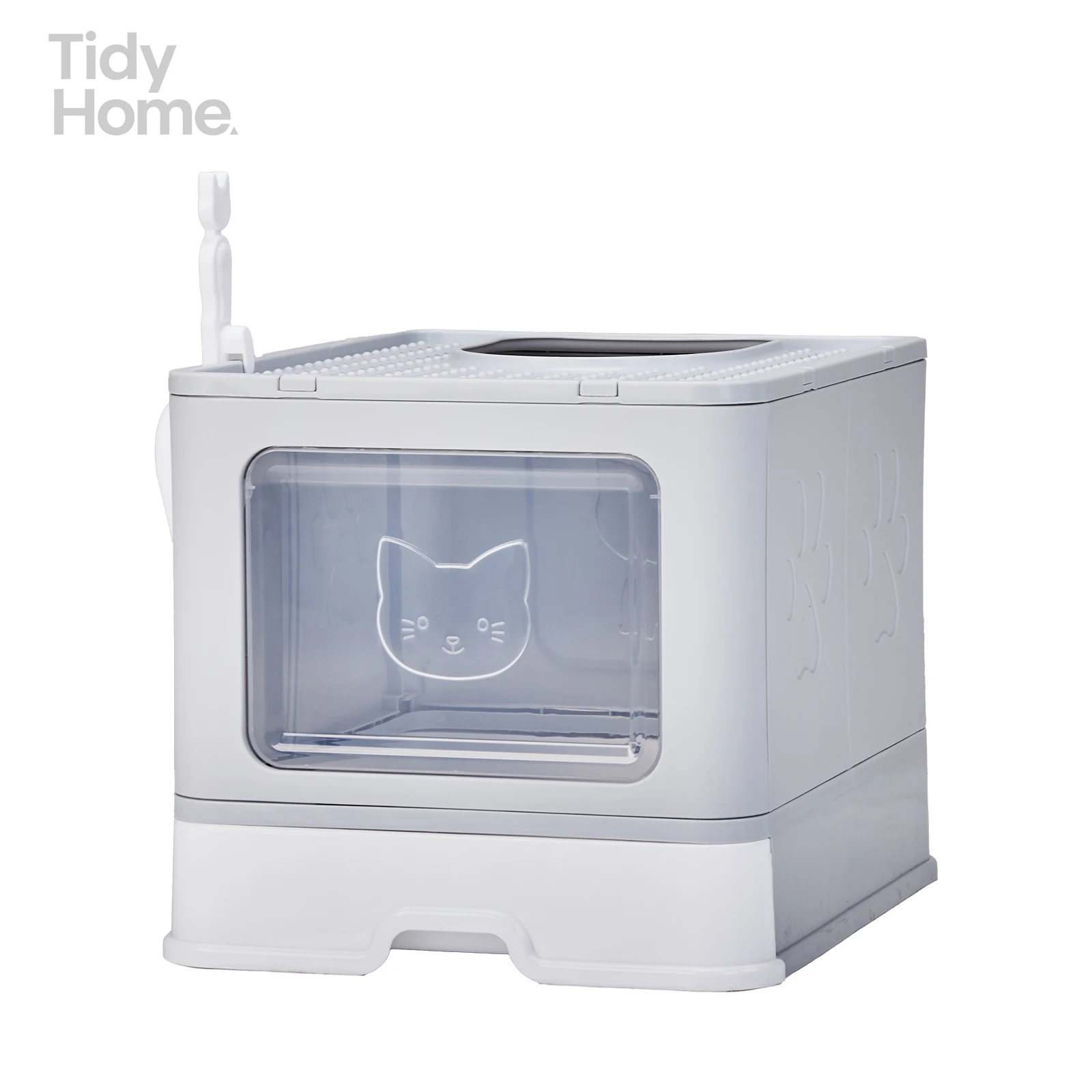 

Large Enclosed Cat Litter Box with Lid Cover, Detachable Cat Toilet with Litter Scoop & Slide Out Tray,Front Entry Top Exit Door