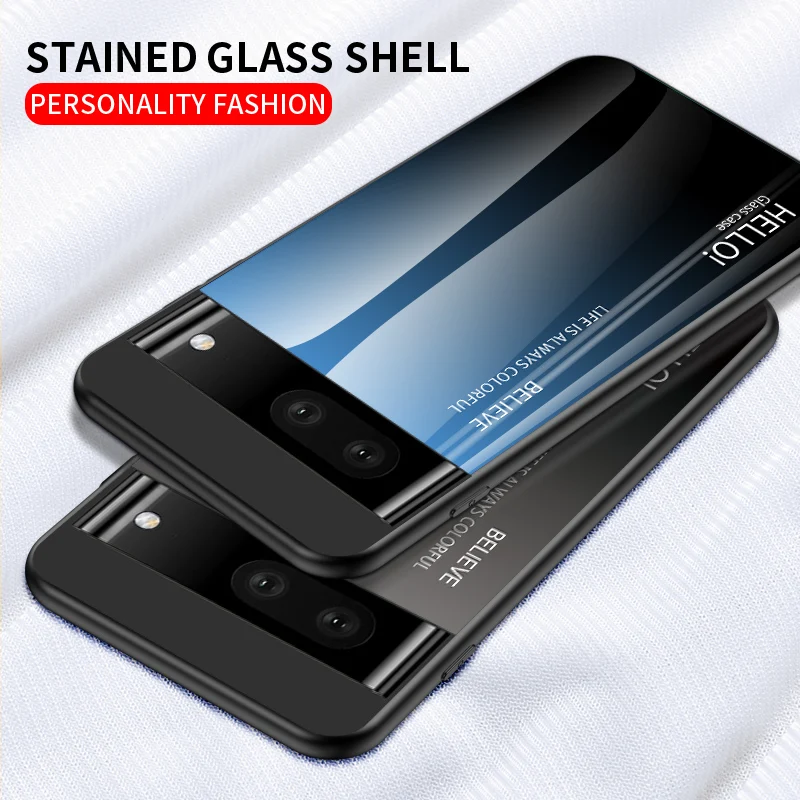 Funda de teléfono con marco de silicona suave para Google Pixel 7, carcasa trasera de vidrio templado degradado para Google Pixel 7 Pro