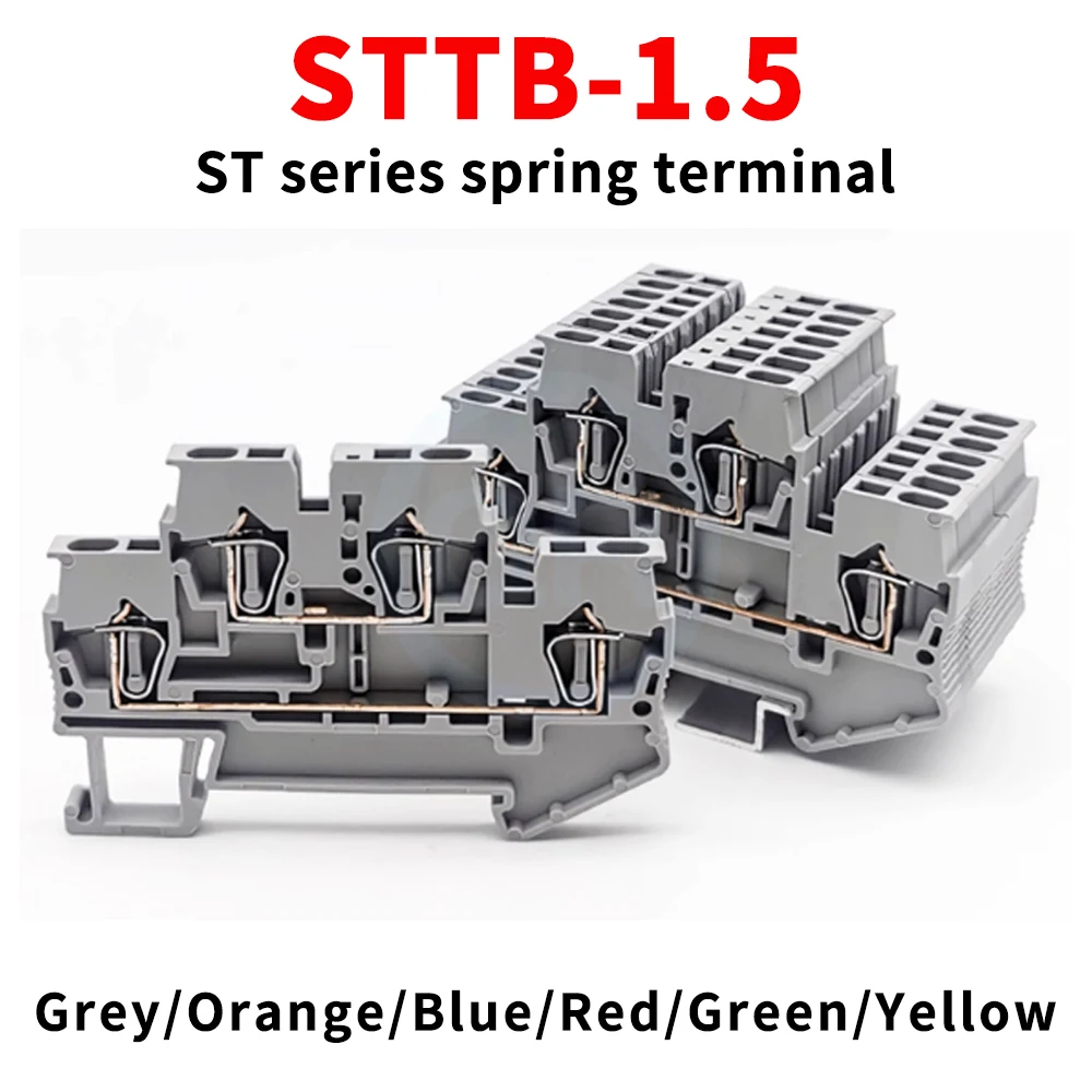 10 pcs STTB-1.5 Double-Layer, Two-Input/Two-Output Terminal Block with Spring-Loaded Self-Locking Direct-Plug Connectors STTB1.5