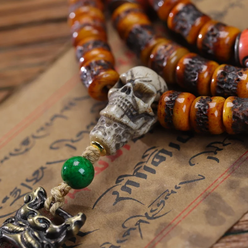 Yak skull set 108 yellow stone beads multi-loop hand-held bracelet ethnic style