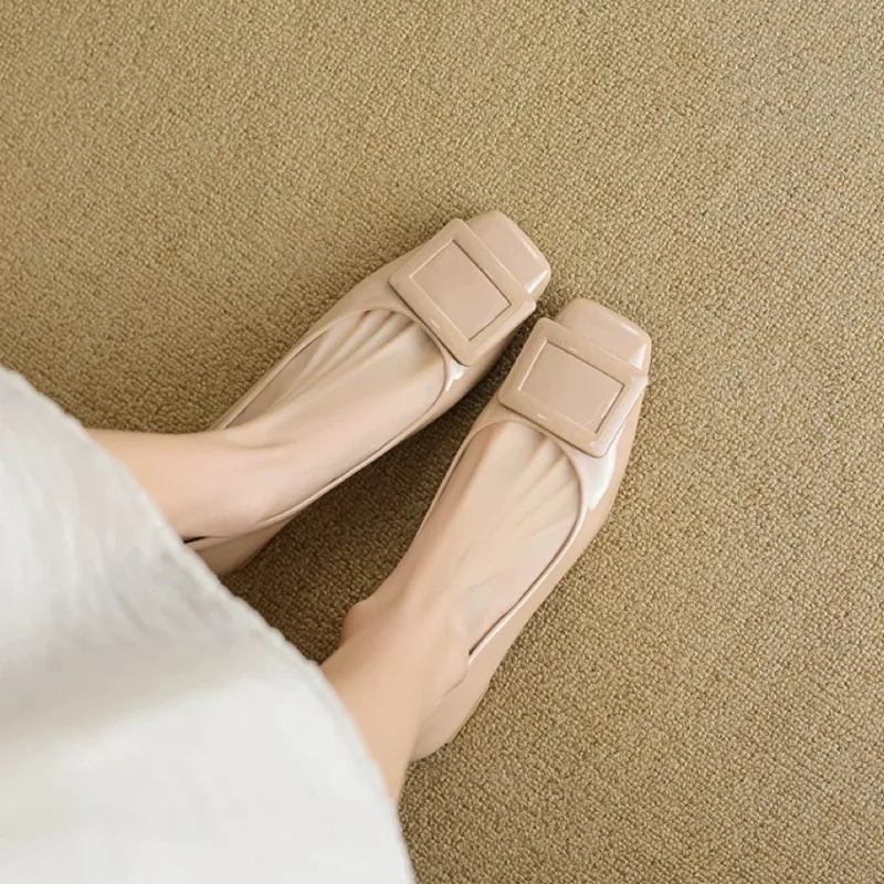 

Woman Pu Leather Square Toe Low Heeled Single Shoes Fashion Slip-on Soft Soled Women's Elegant Dress High Heels Zapatos De Mujer