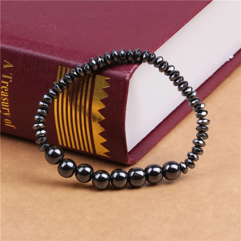

2pcs Hematite Man Bracelets Hematite Bangels 8mm Elastic Cord Femme Cross Black Cool Stone Bracelet For Women men