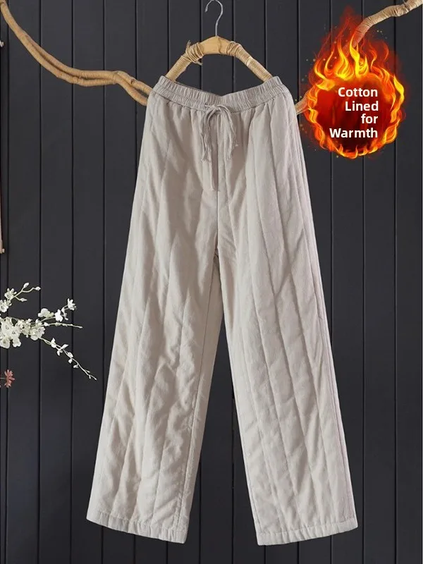 

Простые цветные полосатые стеганые хлопковые прямые брюки больших размеров, женские повседневные утягивающие хлопковые брюки с эластичной резинкой на талии...