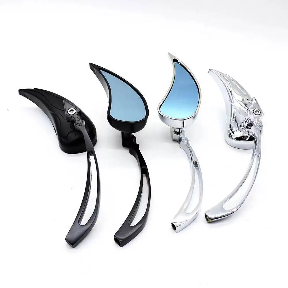 Pair For Harley Motorcycle Cruiser Chopper Dyna Electra Glide Chrome Custom Rearview Rear view Mirrors Blue 8/10mm