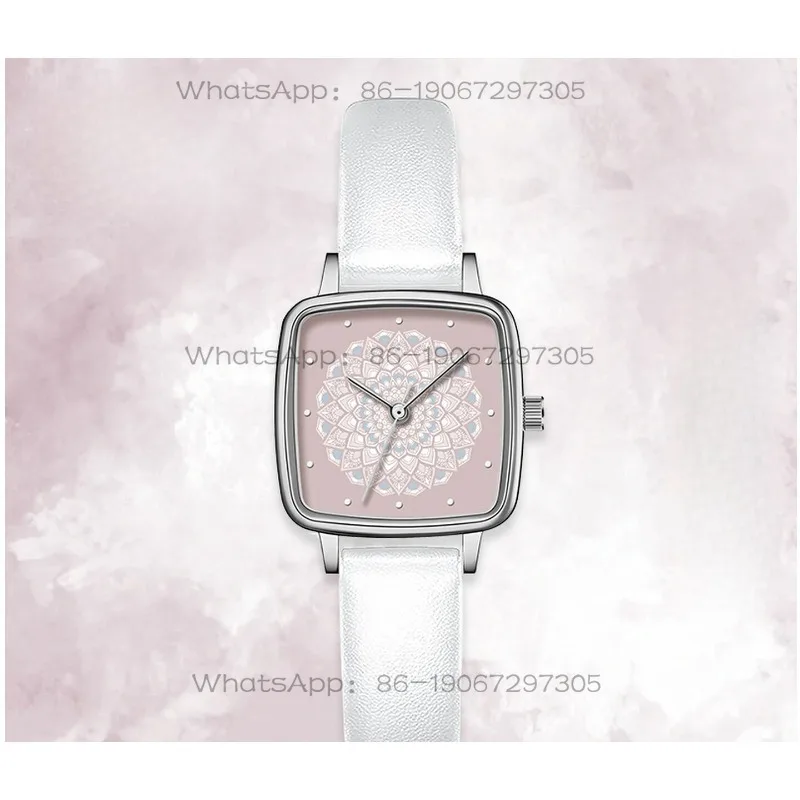 Antique Cherry Blossom Pink Small Square Watch, Women's Retro Art Fashion Watch
