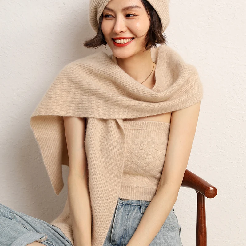 New Arrival Autumn Winter 100% Cashmere Knitted Women Long Solid Shawl Scarf Poncho Warm Fashion Capes Lady High Quality Scarves