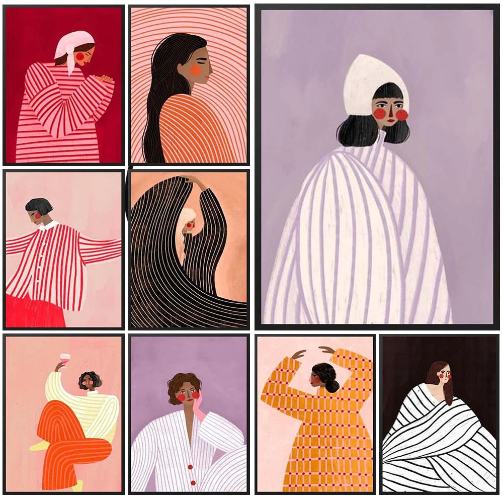 

Cartoon Girl Illustration Portrait Woman Poster Wall Art Canvas Painting Home Decor Wall Pictures For Living Room Unframed