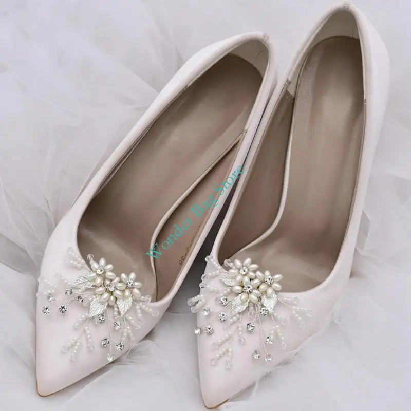 H3CB Elegant Detachable Pearls Crystal Flower Shoe Clips For Women Formal Event Wedding Party Heel Shoe Charms Accessories