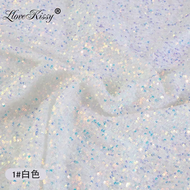 3MM Mesh Sequin Fabric DIY Sewing Wedding Party Dresses 23 Colors Glitter Fabric Children\'s Clothing Fabric Wide:125CM