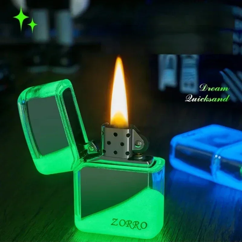 ZORRO Luminous Quicksand Windproof Kerosene Lighter Classic Grinding Wheel Ignite Brilliant Colors Lighters Gadgets Men's Gift