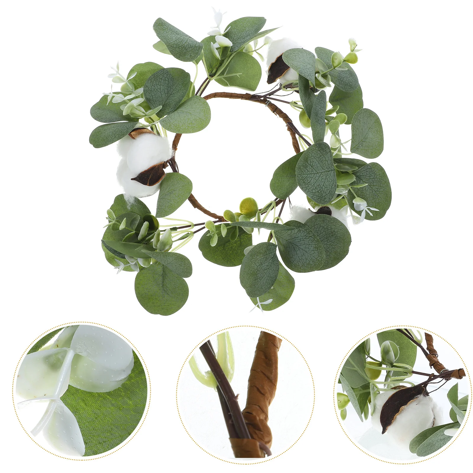 

1pc Artificial Eucalyptus Cotton Flower Wreath Ring Decorative Ornament Tea Light Ring Leaf Plant Fake Leaf Wreath