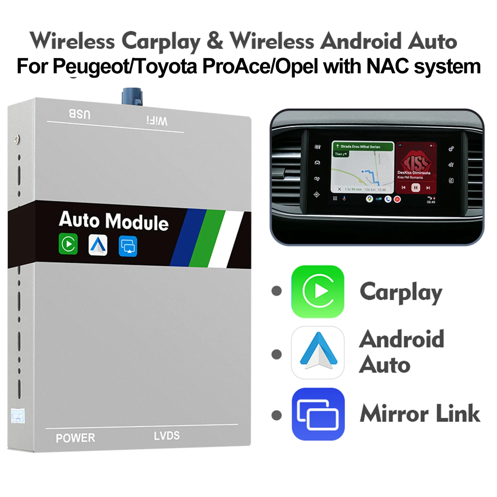 Wireless Carplay Android Auto For Peugeot Toyota ProAce Opel DS 