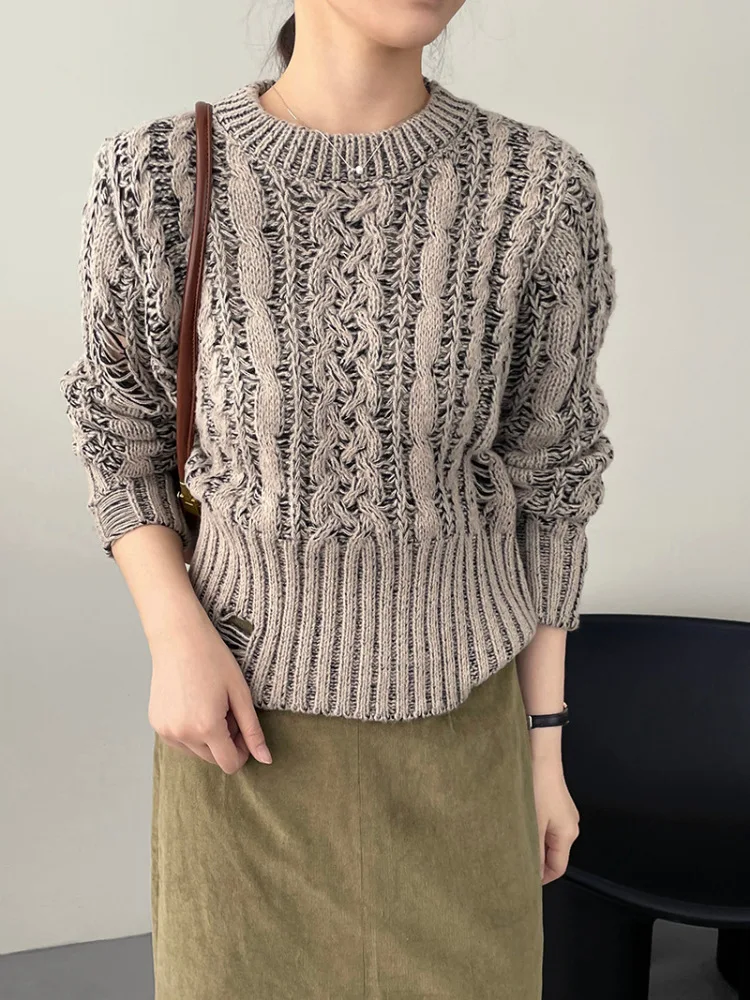 

Women's Autumn Winter Vintage Short Sweater & Jumpers Round Collar Slim Knitted Pullovers 2023