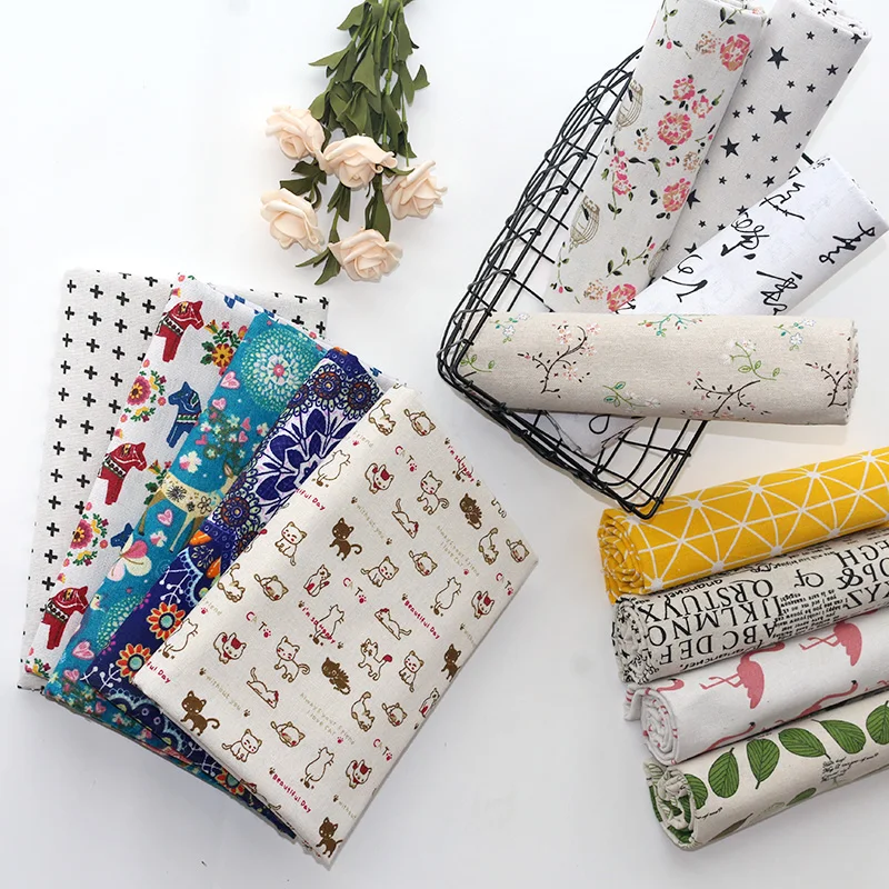 150cm X 100cm Thicken Cotton Linen Fabric Printing Floral Plaid Linen Sofa Tablecloth Curtain Household Cloth DIY Sewing Fabric