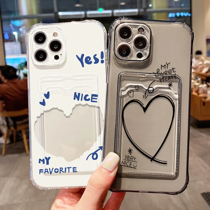 Funda de teléfono con soporte para tarjetas para Xiaomi Redmi 14 C Redmi Note 13 12 11 10 9 8 Pro 10C 13C 12C, funda suave con forma de corazón de amor