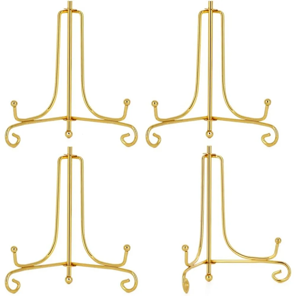 4 Inch Gold Easel Plate Holder Decorative Display Stands for Photo, Picture Frames, Decorative Plates(Pack of 4)