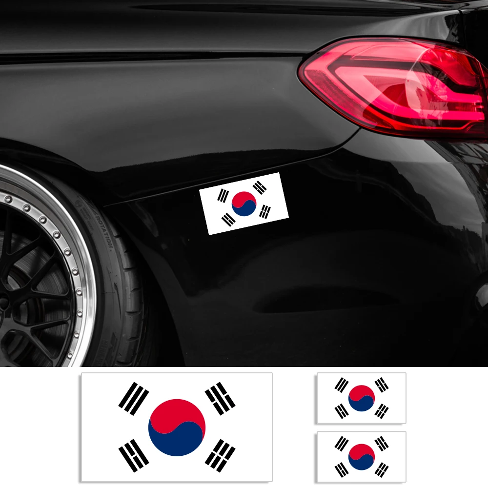 1PCS/3PCS Car Sticker Korean Flag Sticker Creative Square National Flag Series Waterproof Decal Car Extertior Decor Accessories