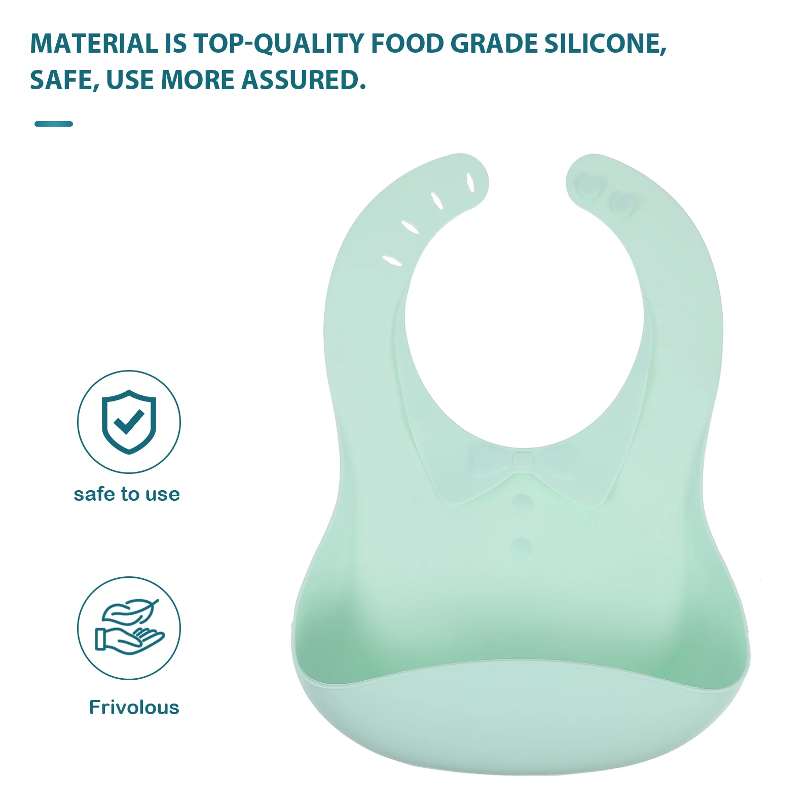 

Silicone Bibs Toddler Feeding Green Travel Catcher Pocket Dust Free Easy Clean Durable Lightweight Waterproof