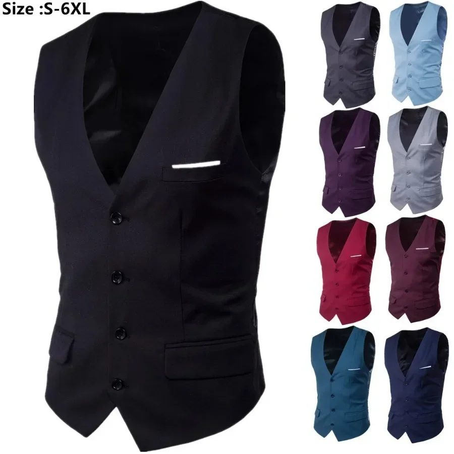 

2025 Men's Suit Vest Oversized Slim Fit Sleeveless Vest Waistcoat Mens Formal Business Wedding Dress Vests Chaleco Hombre 6XL