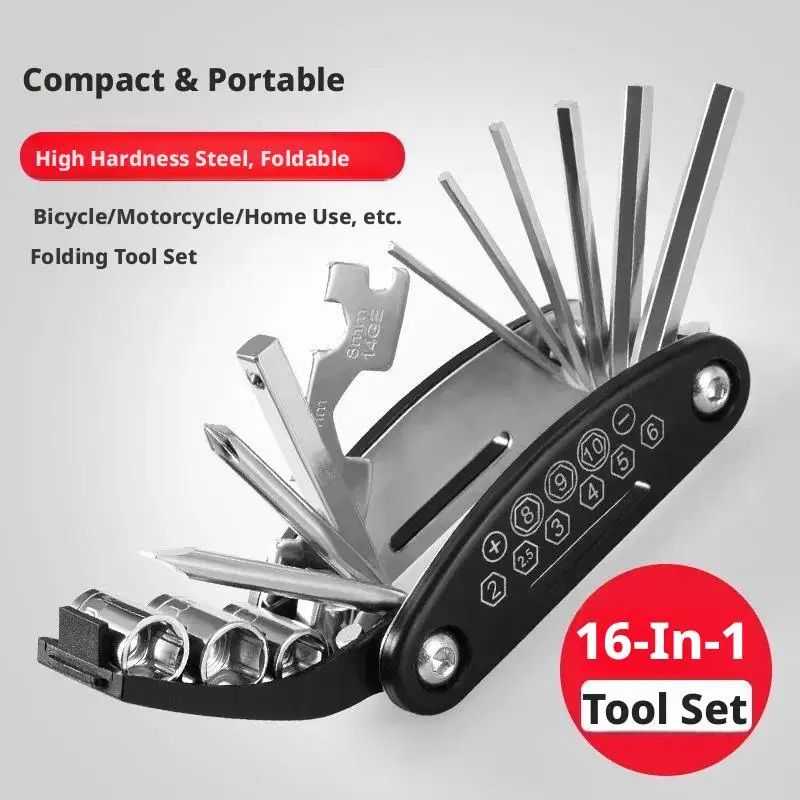 16-In-1 Folding Wrench Multi Tool Set High Hardness Steel Portable Repair Kit For Bicycle Motorcycle Home Use
