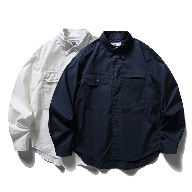 

Pure Cotton Long Sleeve Shirt Men Streetwear Fashion Loose Casual Vintage Techwear Cargo Shirts Blouses