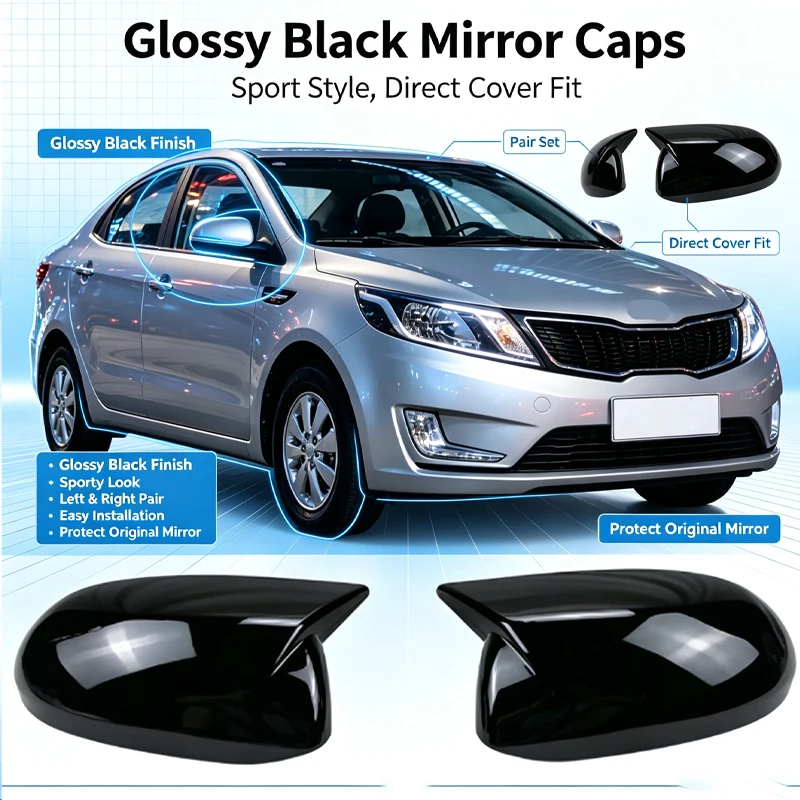 for 11-15 Kia K2 horn rearview mirror cover glossy black without light adhesive retrofit