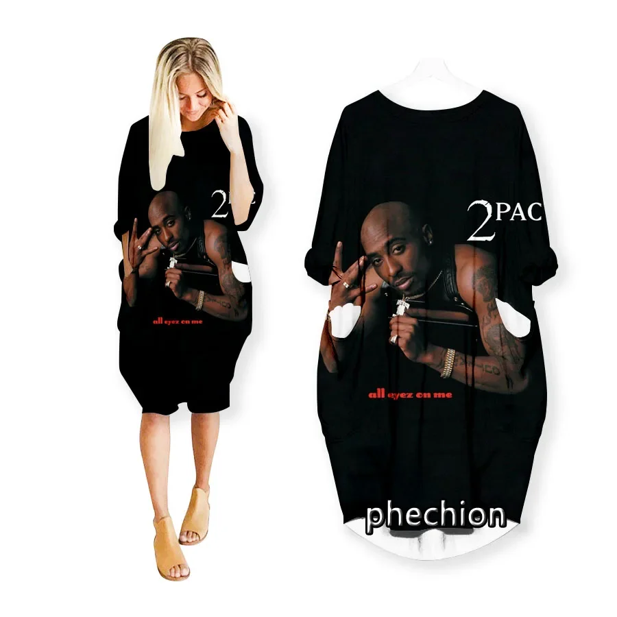 

Phechion New Tupac Shakur 3D Print Fashion Dresses Casual Mid-length Dress Women Clothing Pocket Long Sleeve Tops R10