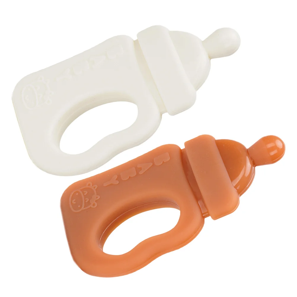 

2 шт., силиконовые детские прорезыватели, легкая бутылочка, дизайн для младенцев 0-12 месяцев, успокаивающие жевательные игрушки для прорезывания зубов