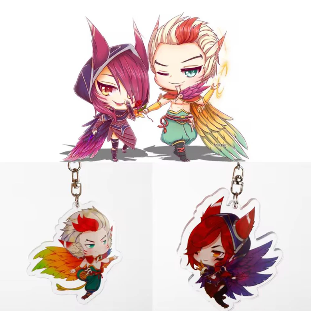 เกม League of Legends อะคริลิคพวงกุญแจ LOL XAYAH และ RAKAN คู่คีย์จี้ Props เครื่องประดับอุปกรณ์เสริม Chaveiro Llaveros