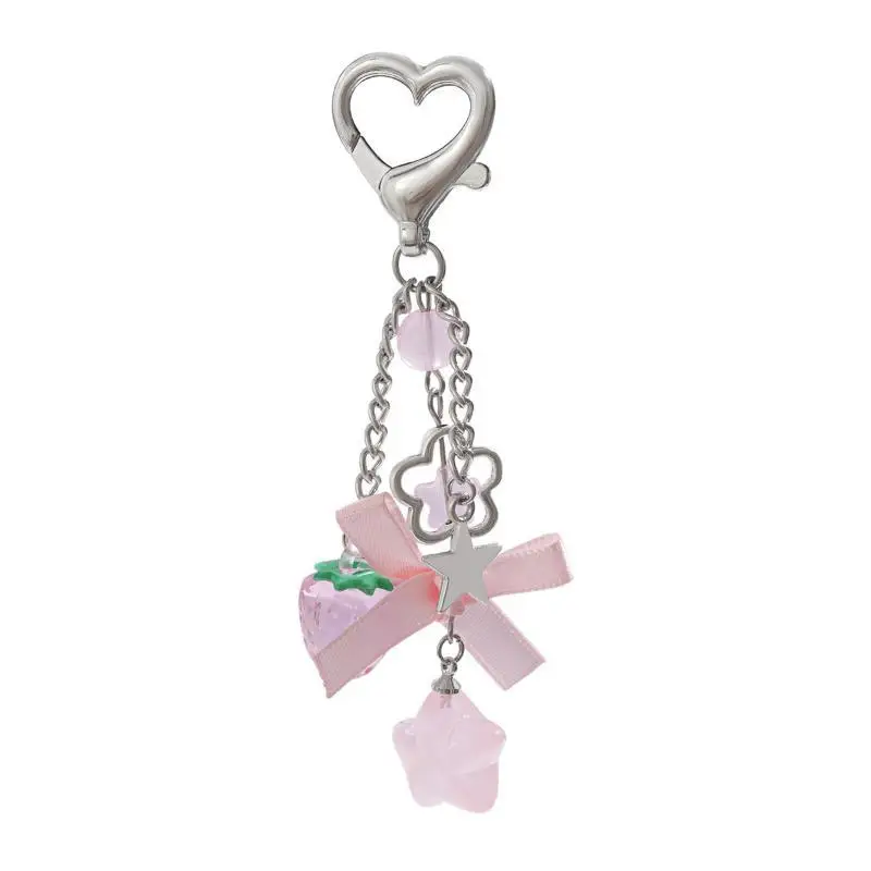 (BF06)Y2k Fashion Acrylic Keychain Flower Star Love Bow Strawberry Pendant For Student Women Bag Backpack Accessories