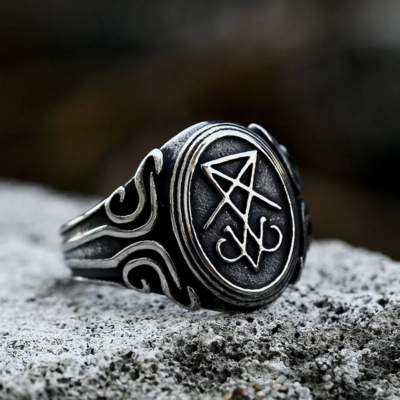 BEIER 2022 New Design 316L Stainless Steel Lucifer Satan Signet Ring For Men Women Gothic Jewelry Gift Wholesale