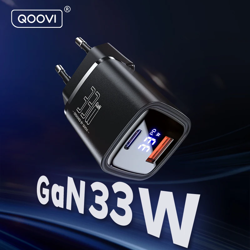 Qoova 33W GaN Charger USB tipo C adattatore di ricarica rapida Quick Charge QC3.0 PD USB-C caricatore da muro per iPhone Samsung Xiaomi iPad