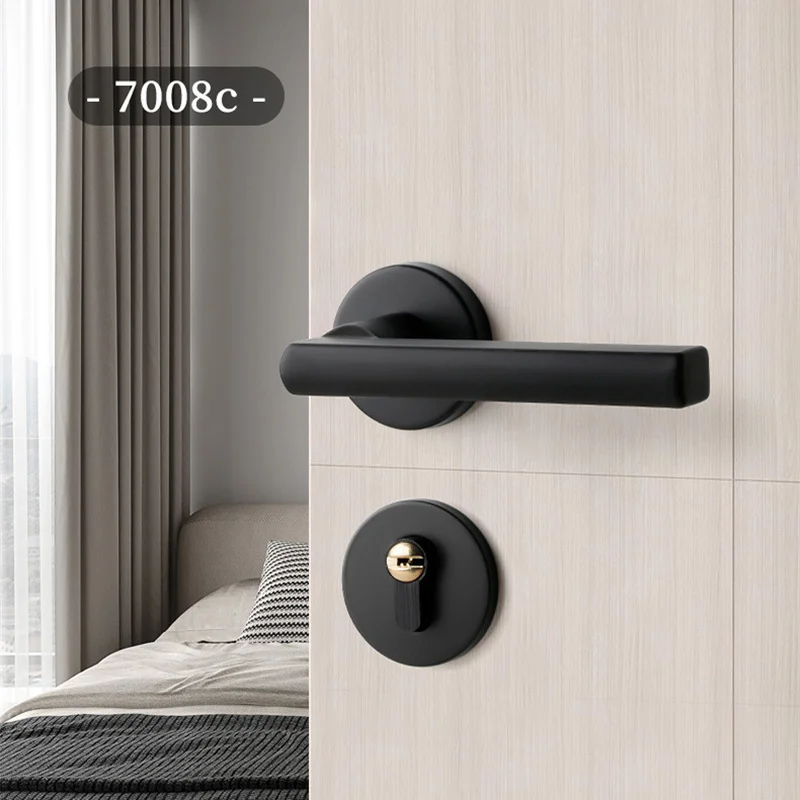 Serrure de porte écologique en alliage d'aluminium noir, moderne, minimaliste, silencieuse, pour maison, chambre à coucher, poignée antivol intérieure