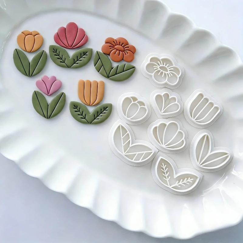 8Pcs Floral Leaf Polymer Clay Cutters Spring-loaded Clay Molds for Earrings Jewelry Making | DIY Craft Tools Pottery & Resin Art