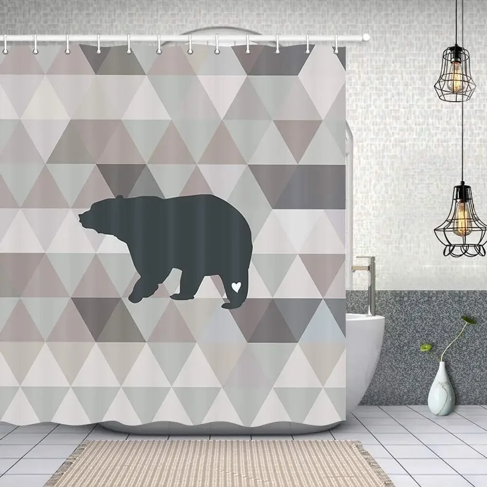 Vintage Rustic Farmhouse Cute Black Cute Bear Shower Curtains,Woodland Country Style Wild Animal Bathroom Cloth Bath Curtain Set