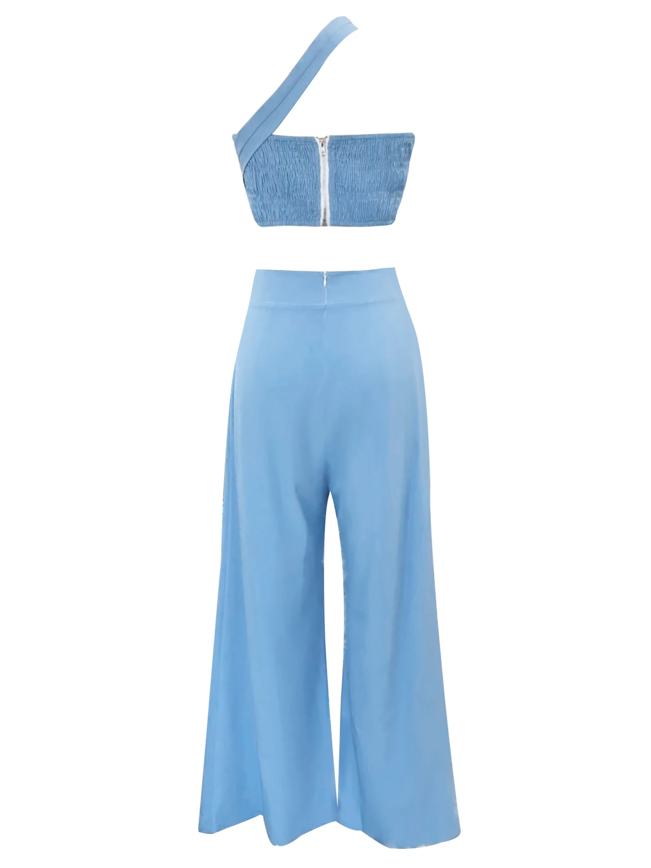 2024 Sexy New In Waistless Jumpsuit Pants Fashion Shoulder Ruffle  Bodysuit For Women High Waist Long Wide Leg Overalls Clothes