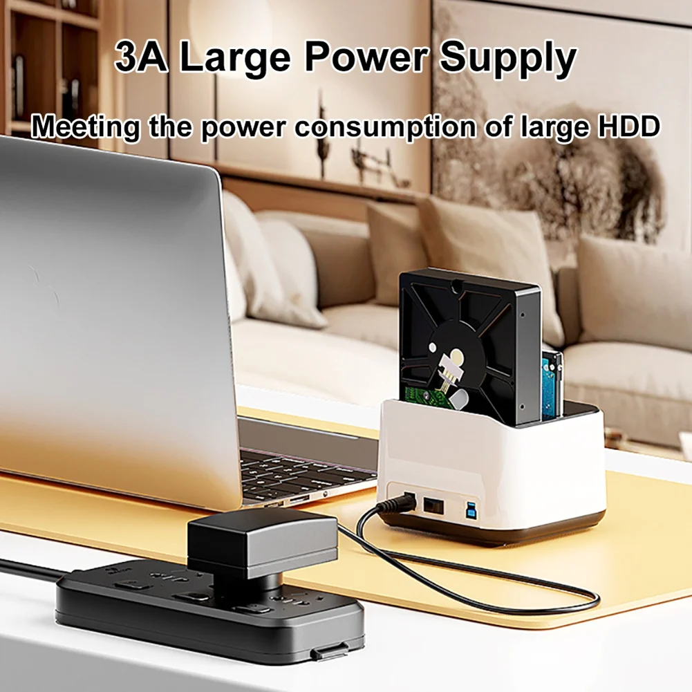 QWE-Dual Bay HDD Docking Station One Click Offline Clone SATA To USB 3.0 HDD Docking Station For 2.5/3.5Inch SSD HDD