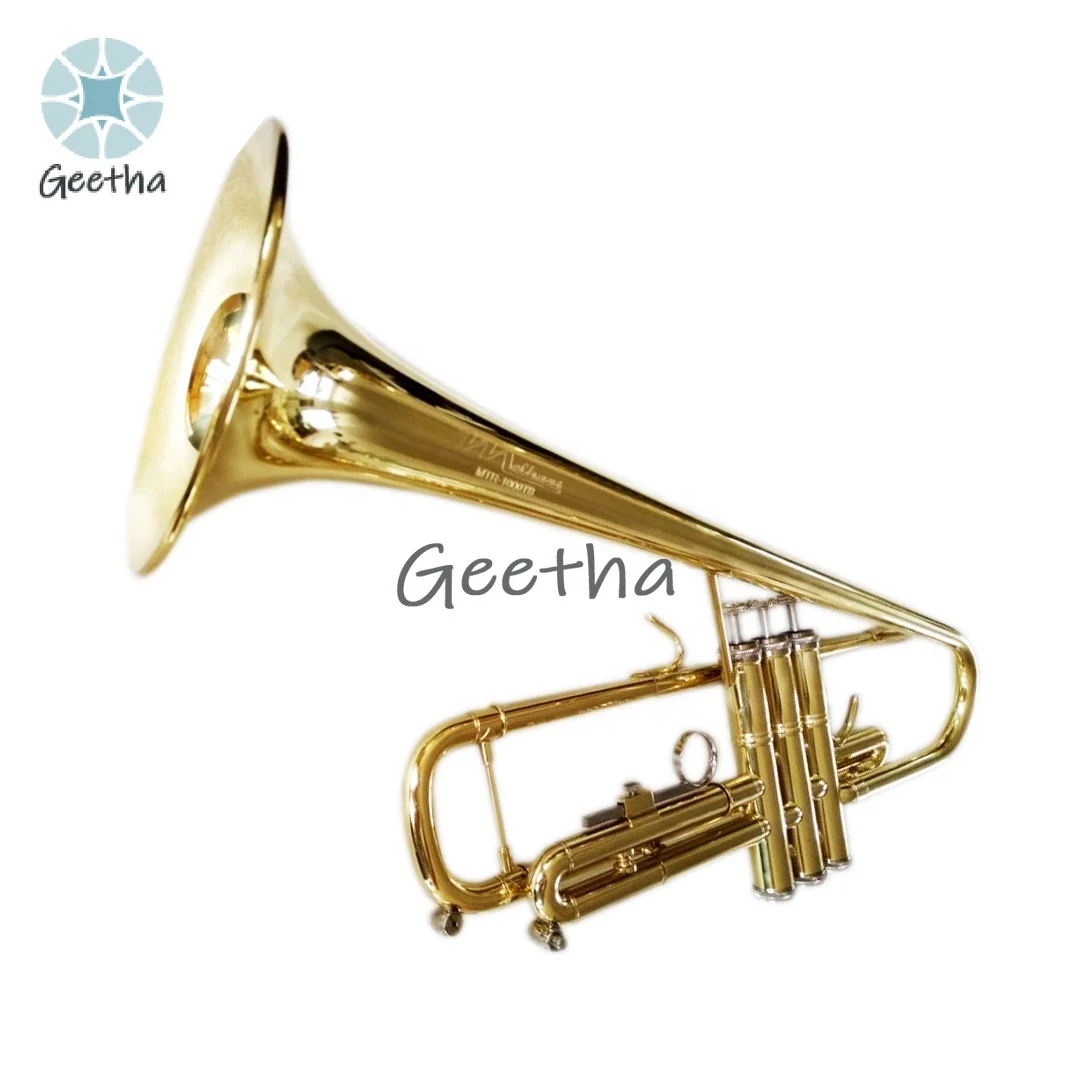 Professional BB Tone Gold Tilted Bell Trumpet Instrument with Brass Body and Lacquer Surface