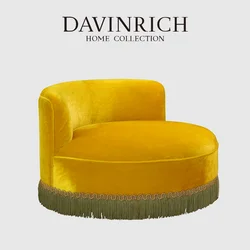 DAVINRICH kurkuma żółta aksamitna pojedyncza Sofa z frędzlami Luxe Retro Design krótki okrągły fotel Loveseat do salonu Saloon