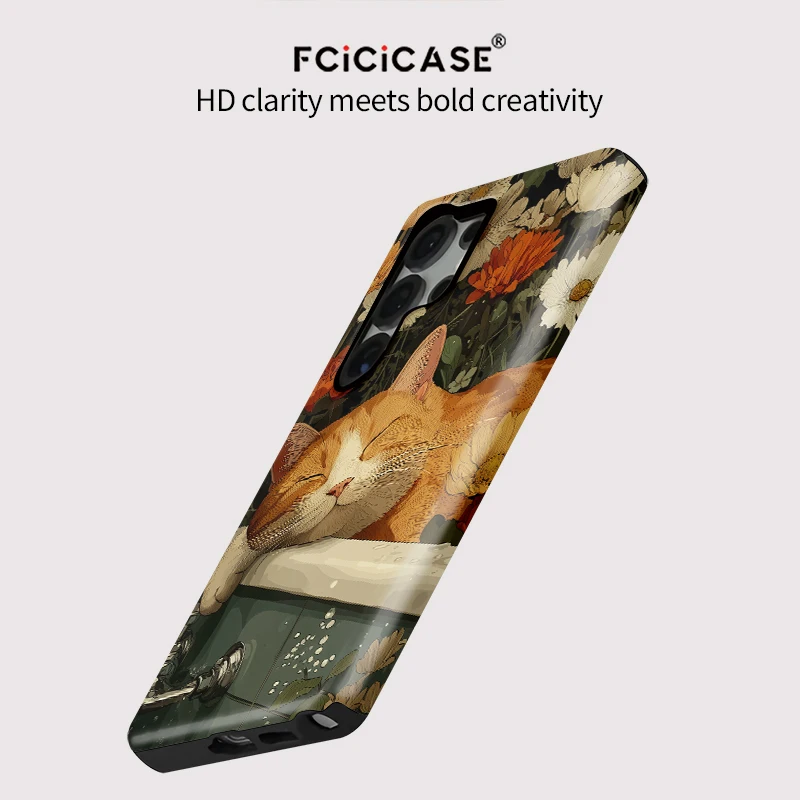 Fcicicase Luxury Flower Cat Pattern Case For Samsung Galaxy S25+ S24+ S 23 Ultra S 24 Plus S20 FE Dual Layer Acrylic TPU Cover