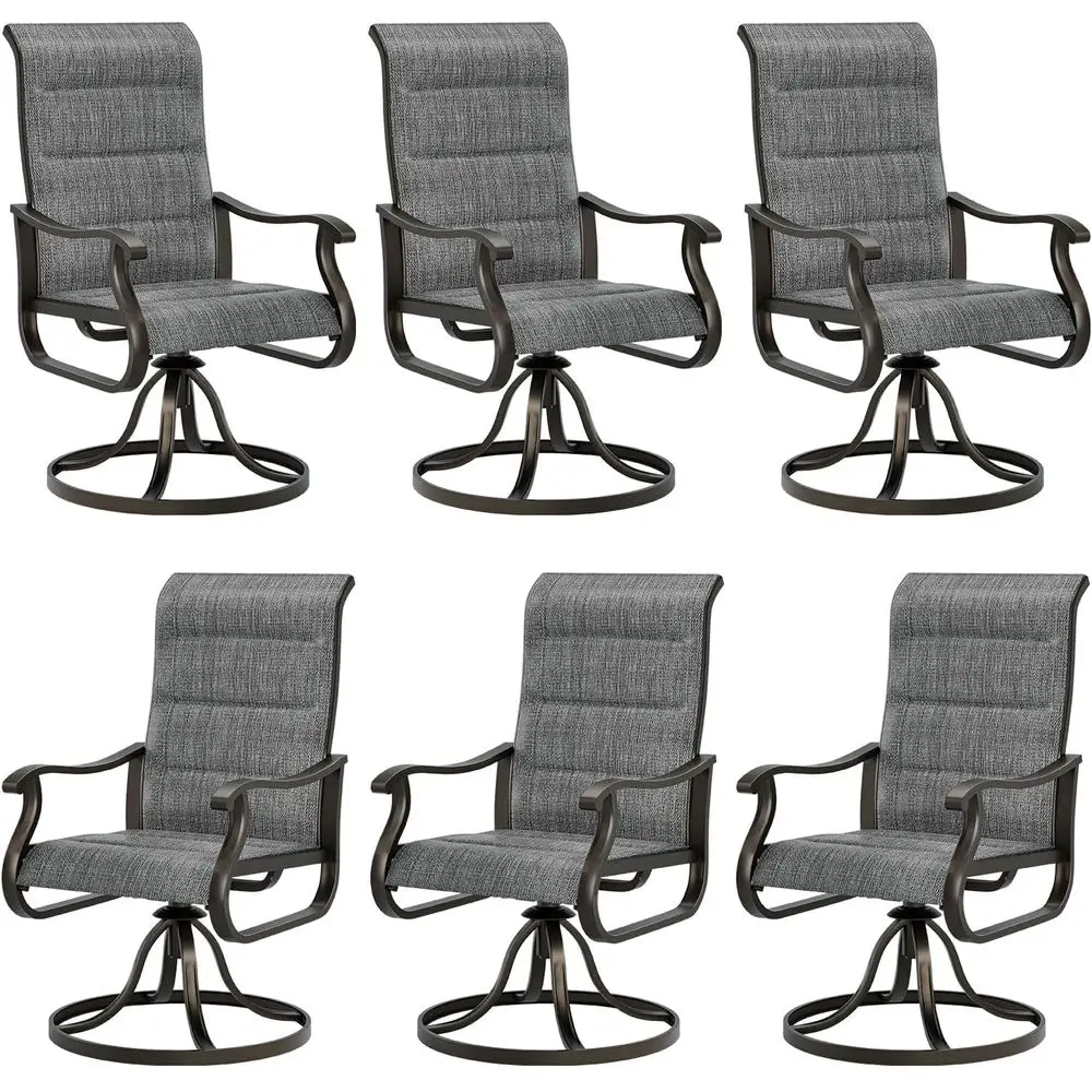 

Set of 6 Outdoor High-Back Swivel Dining Chairs with Weather-Resistant Padded Textilene, Grey