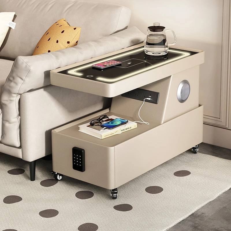 High Quality Smart Bedside Table Safe Locker Secret Luxury Leather Wooden Nightstand Small Storage Bedroom Furniture