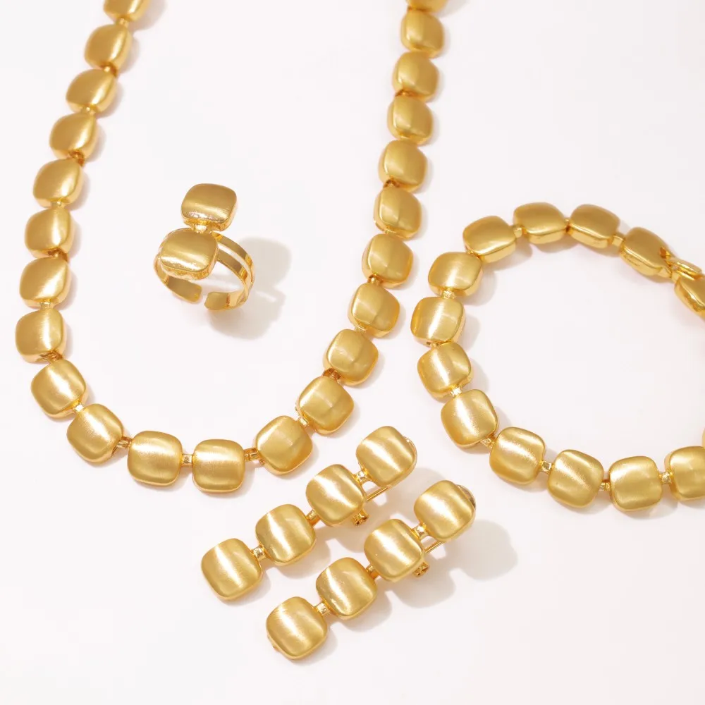 GZJPEI Dubai Gold Color Jewelry Set Classic Square Geometry Necklace Earring Bracelet Ring For Women Christmas Gifts 2025 New