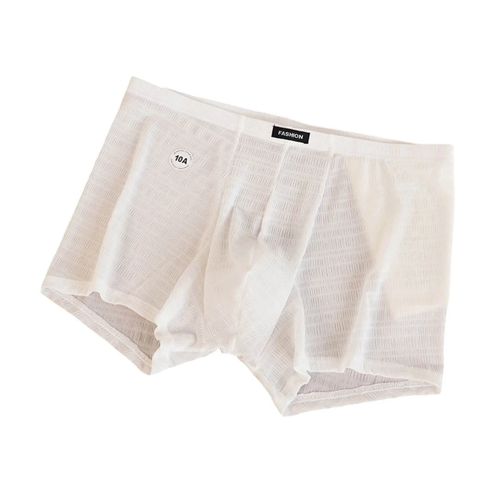Men Texture Mesh Boxer Shorts Underwear High Stretchy Thin Breathable Panties Soft Panties Daily Sports Casual Wearing