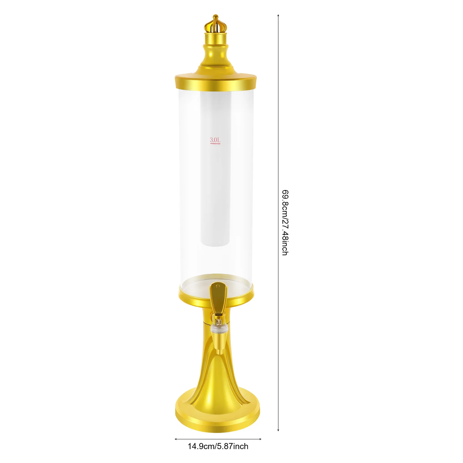 3L Gold Electroplated LED Beverage Tower Food Grade PET ABS Transparent Vessel Built-in Ice Tube Seven Color Lighting Flexible Spout Thick Stable Base Bar Party Camping Drink Dispenser
