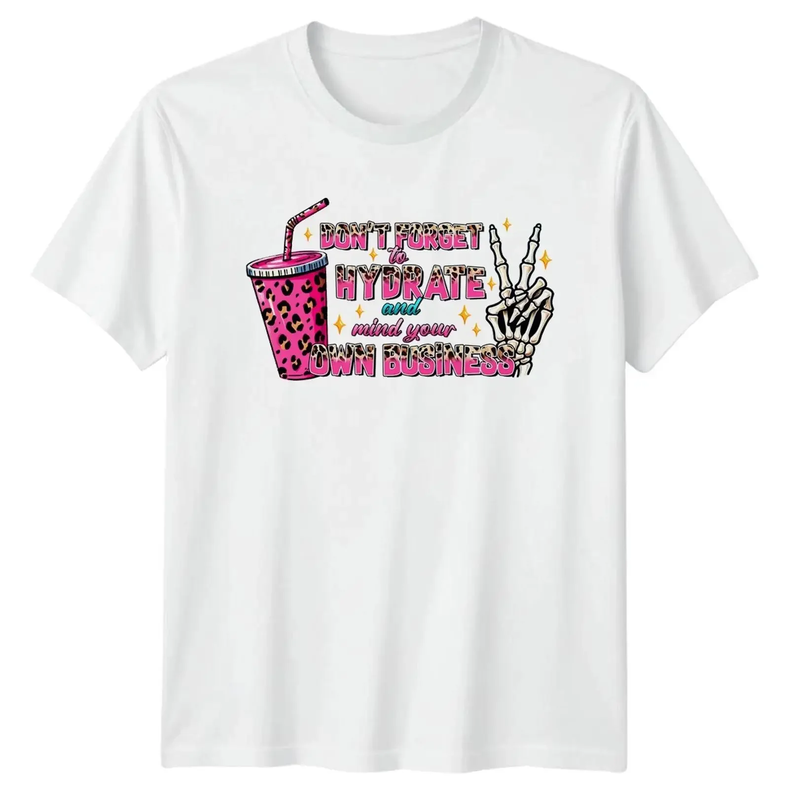 Lustiges Don't Forget To Hydrating T-Shirt mit Skelett-Hand-Motiv, Mind Your Own Business, Vintage Washed Soft Homme Graphic Streetwear
