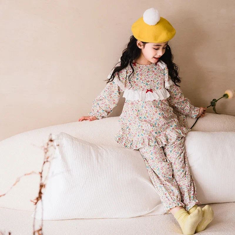 

Children's pajama set Spring Autumn pure cotton girls' children's long sleeved pants all cotton set girls clothes