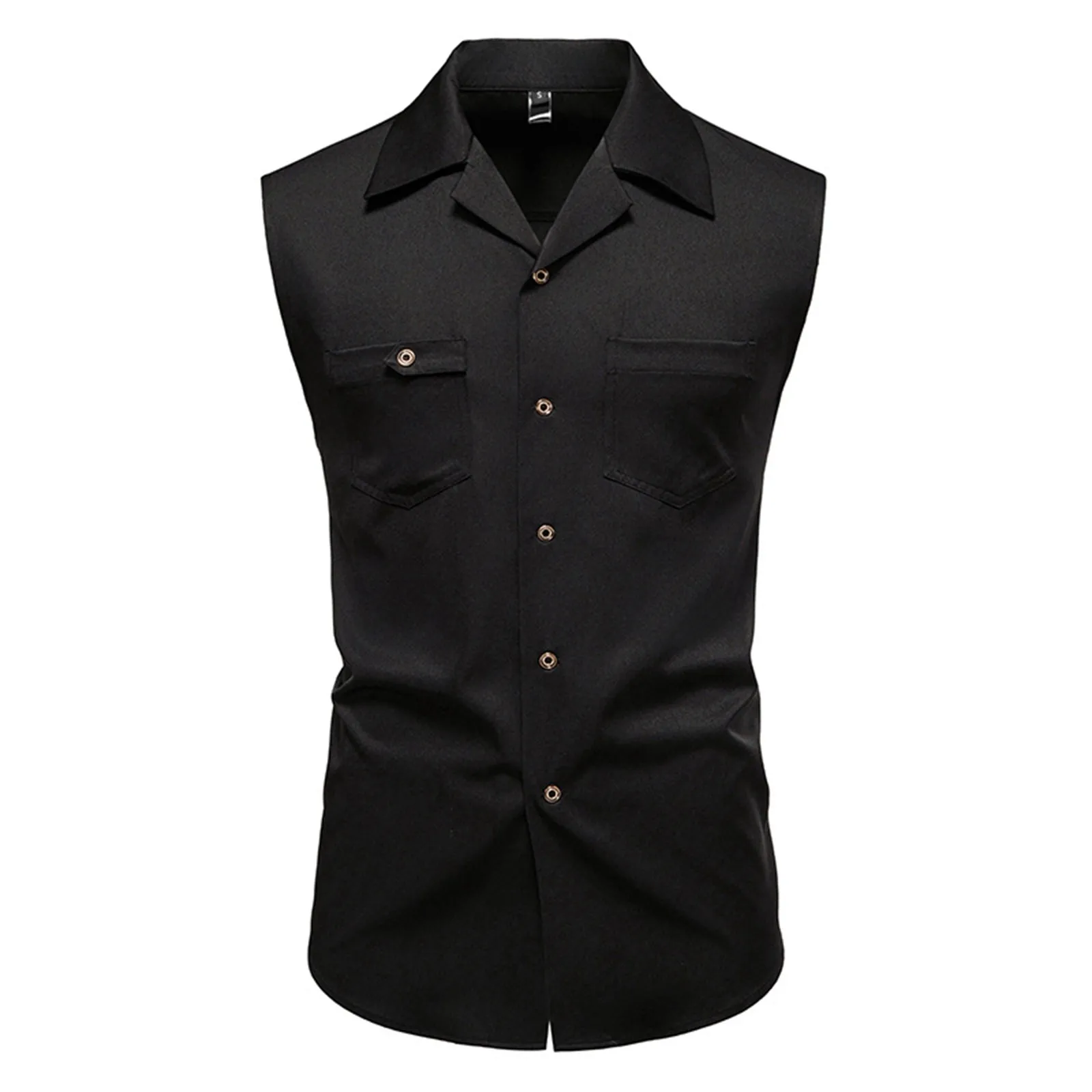 

Summer T Shirt Man Printed Men'S Casual Fashion Solid Color Pocket Sleeveless Single Breasted Lapel Shirt Single Breasted 여름 반팔