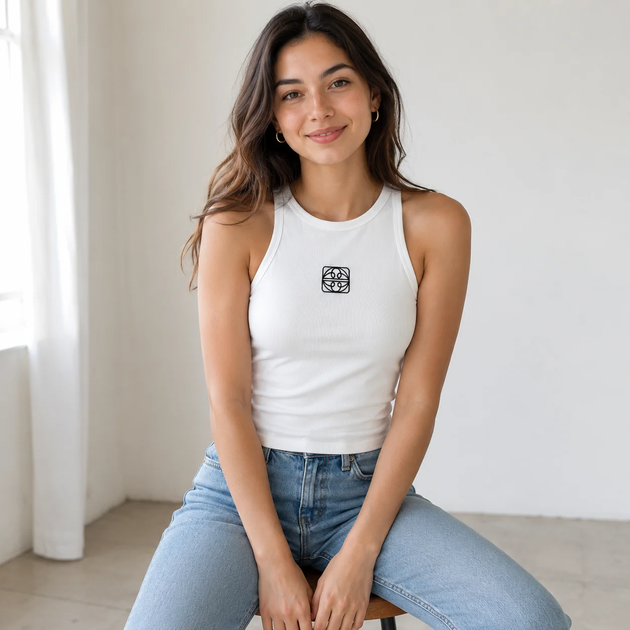 Women Black Ribbed Graphic Tank Top Round Neck Sleeveless Slim Fit Casual Streetwear Summer 2026 Hot New Cami Vest Daily Outfits