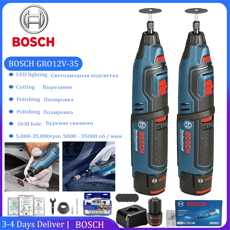 Bosch-amoladora eléctrica inalámbrica 4 en 1 Original, 12V-2,0 Ah, batería de 6 engranajes, Motor de 35000rpm, máquina cortadora de pulido, GRO